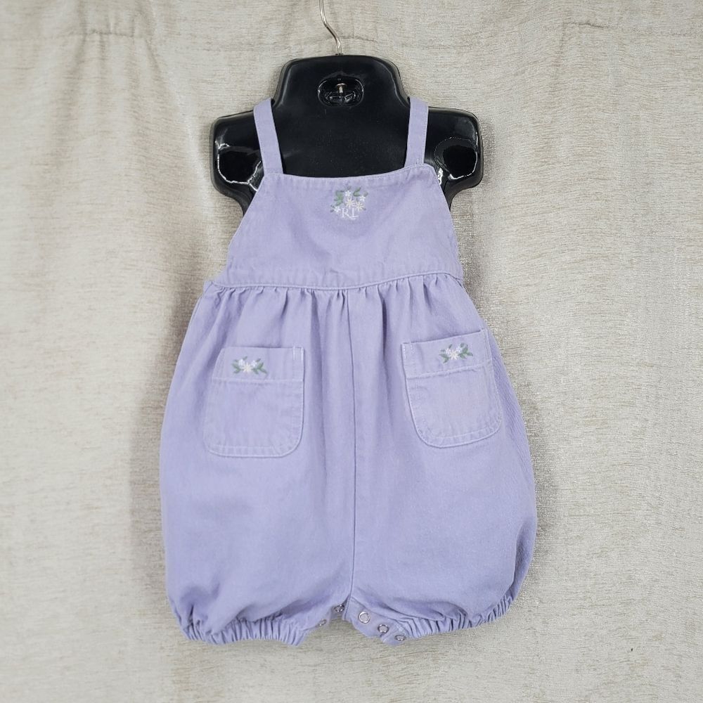 Ralph Lauren Vintage 90s Purple Lavender Girls Overalls Bubble Shorts
